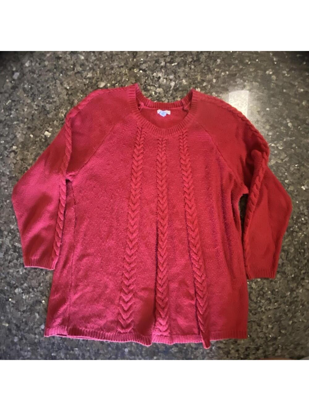 Westport Red Acrylic Cable Knit Crew Neck Raglan Pullover Sweater 2X Plus